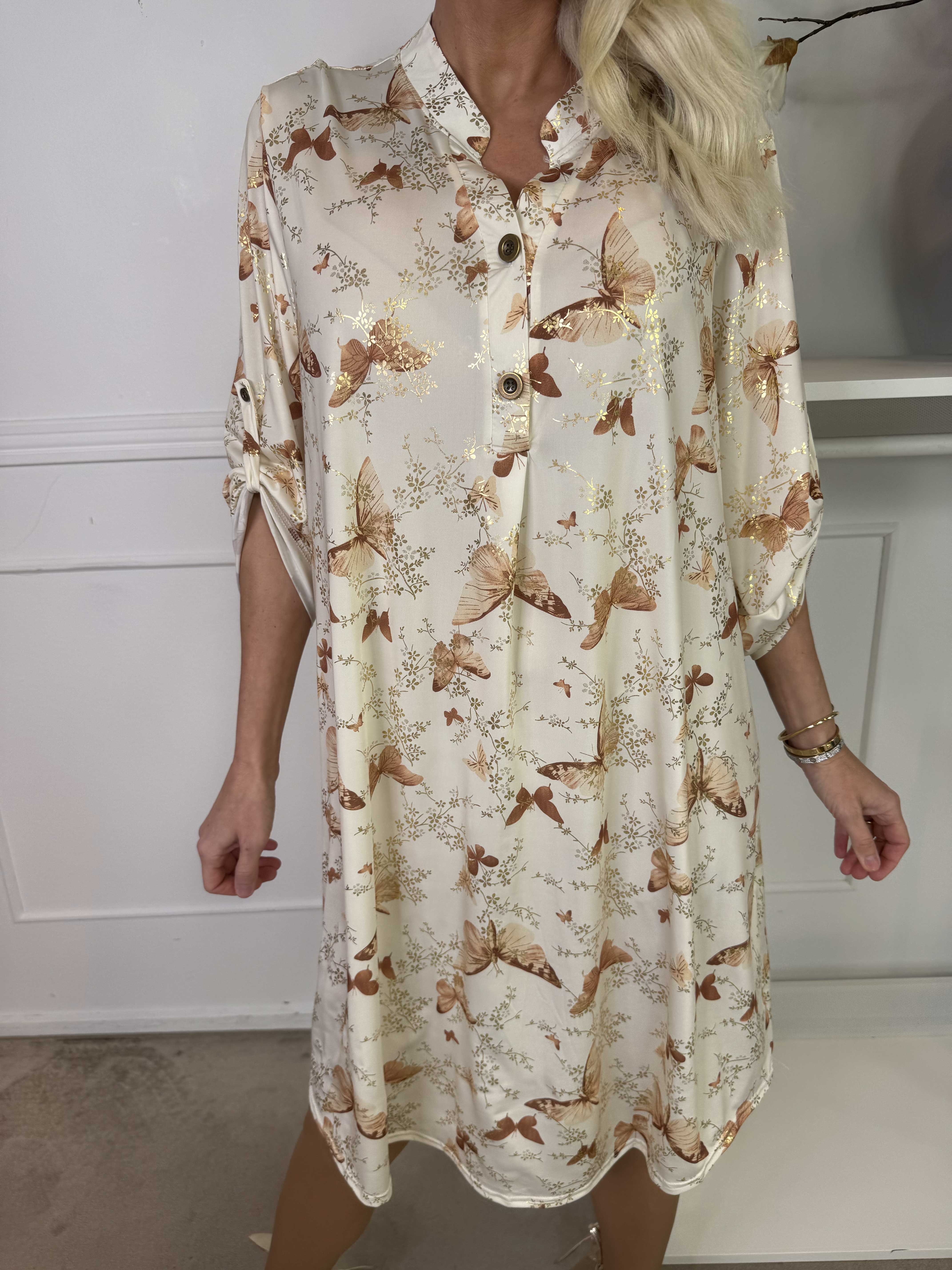 Ebba Butterfly - Elastisk klänning med gulddetaljer och fjärilar